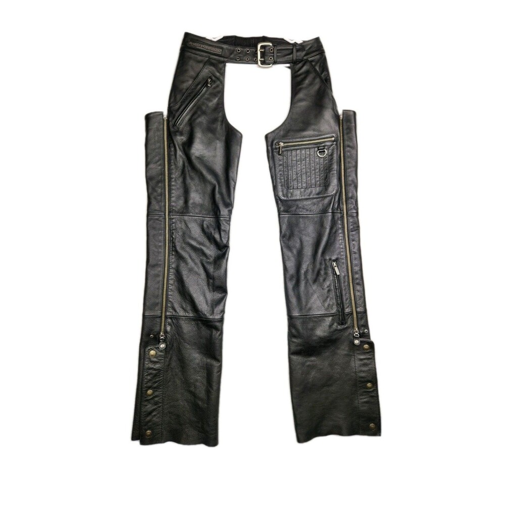 Harley Davidson Vintage Leather Chaps Mens M 2005 D-Ring Full Length Zip Raw Hem
